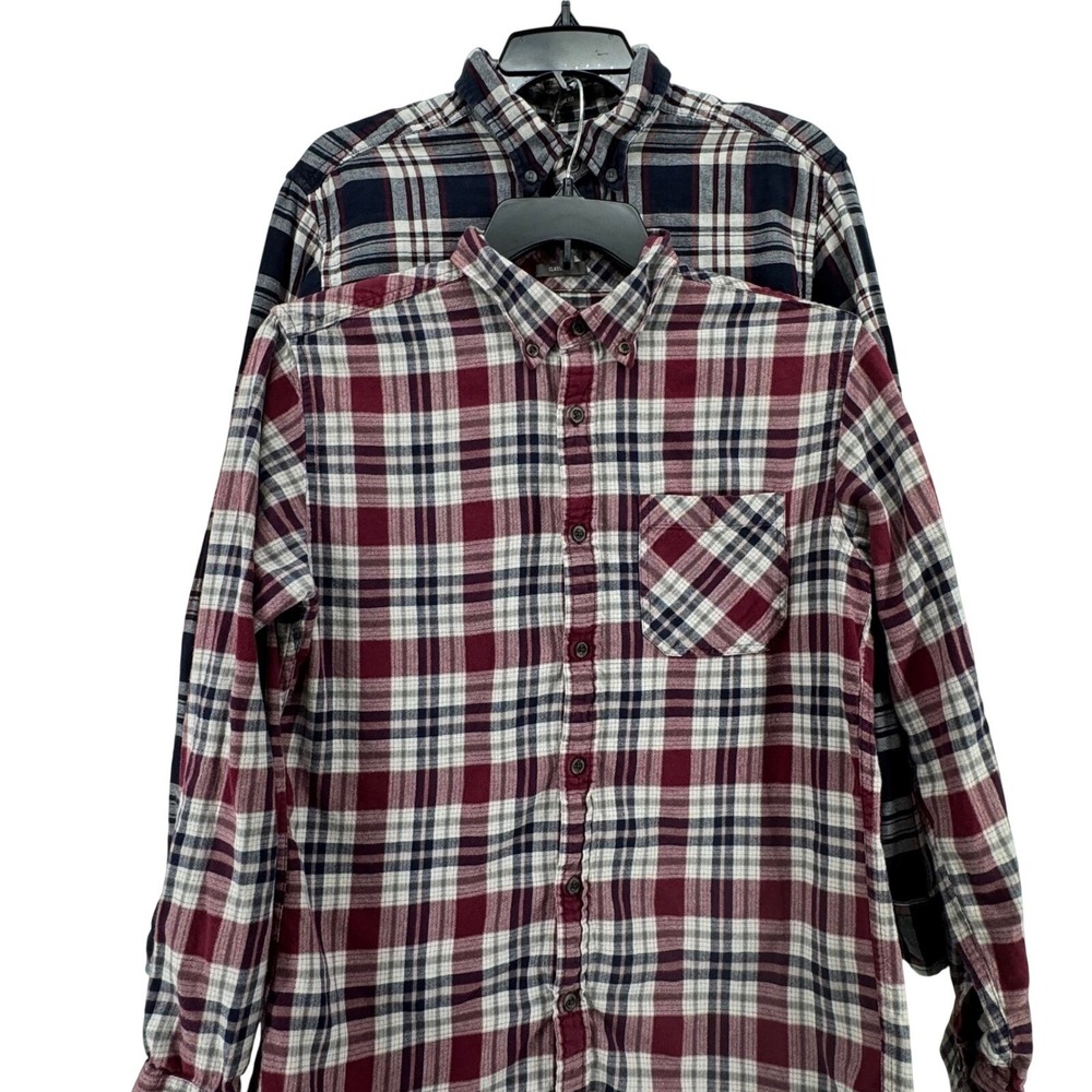 Eddie Bauer Men Lot of 2 Plaid Flannel Preppy Button Down Shirt Long Sleeve Sz M